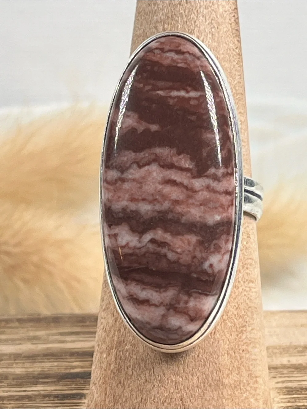 925 Sterling Silver Overlay Coconut Jasper Gemstone Size 7.5